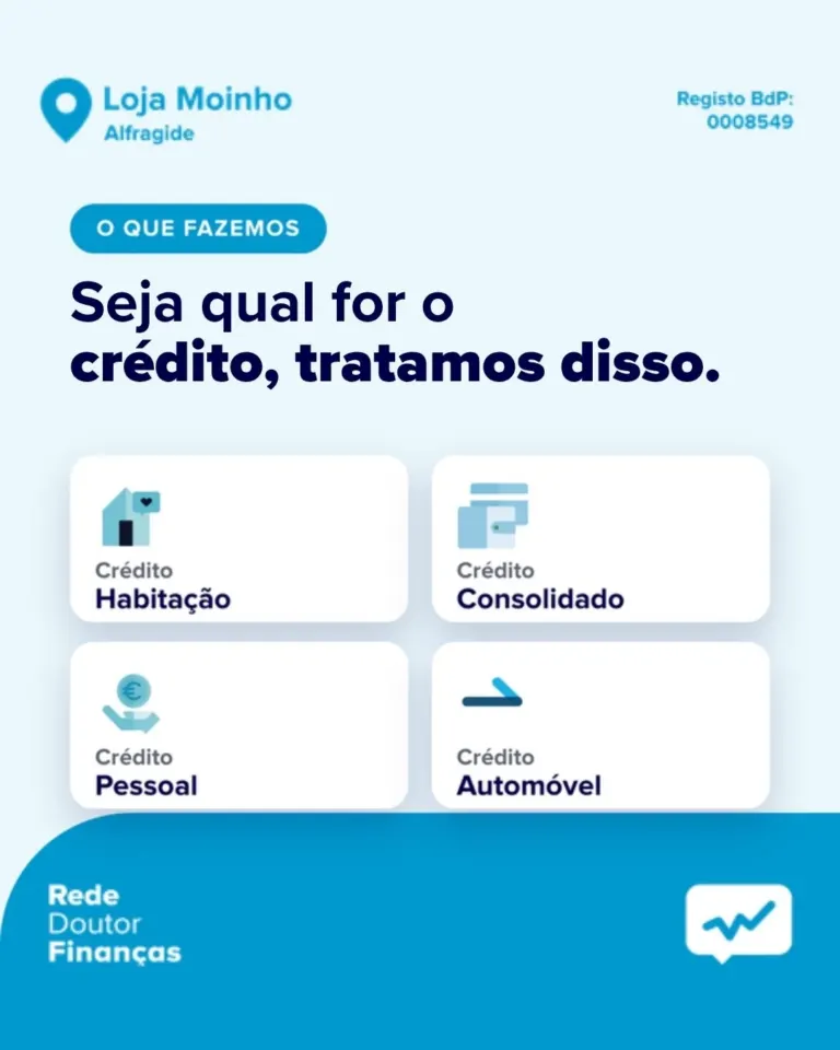 Loja Moinho · Rede Doutor Finanças · design para redes sociais da The Pear Marketing