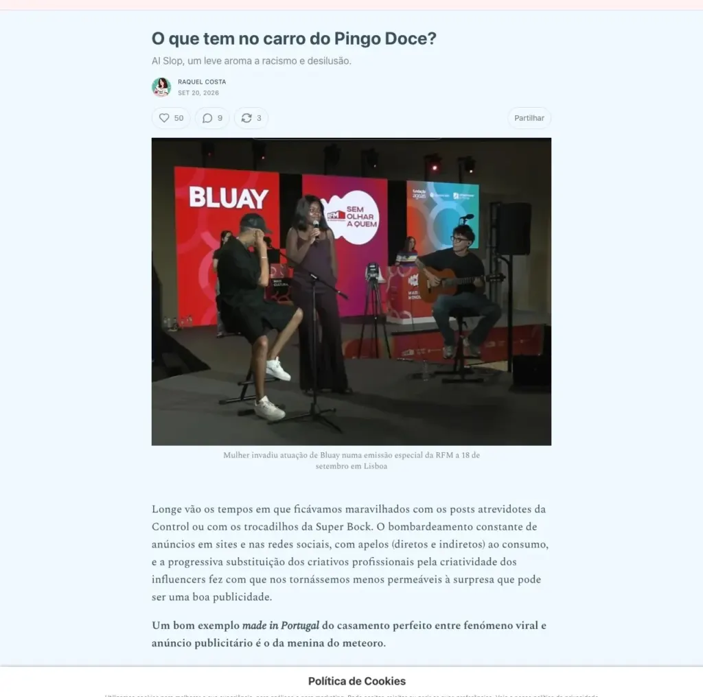 A newsletter A Gaja, de Raquel Costa, a 20 de setembro: